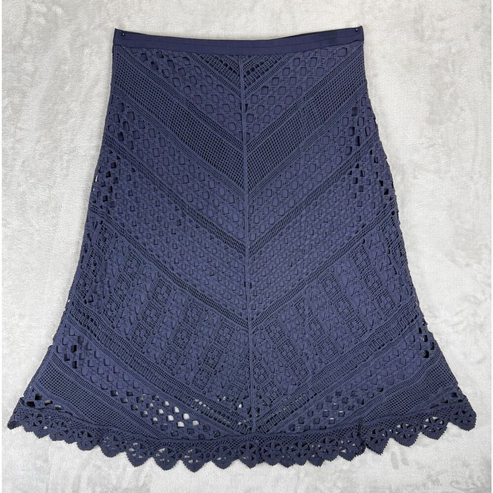 John Paul Richard Crochet Lace Midi Skirt Blue Cotton Lined Boho Cottagecore L